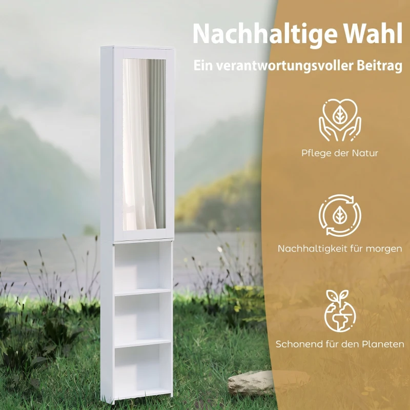 HOMCOM Faltbar Bügelbrettschrank mit Tür internen Regalen Spiegel Platzsparend Bügeltisch für Wäschepflege 106x35x174 cm Weiß