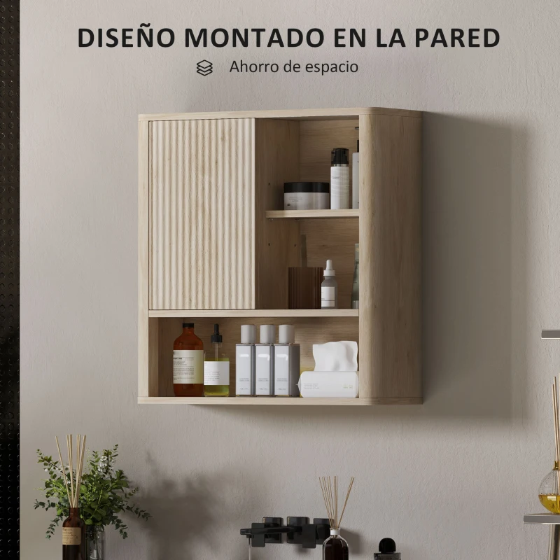 HOMCOM Armario de Baño de Pared con Puerta Corredera 5 Compartimentos y Estantes Ajustables 60x20x62 cm Blanco