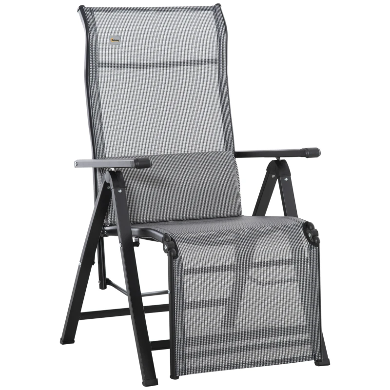 Outsunny Silla Reclinable Plegable de Jardín con Respaldo Ajustable en 9 Posiciones y Cojín Lumbar 70x65x111 cm Gris