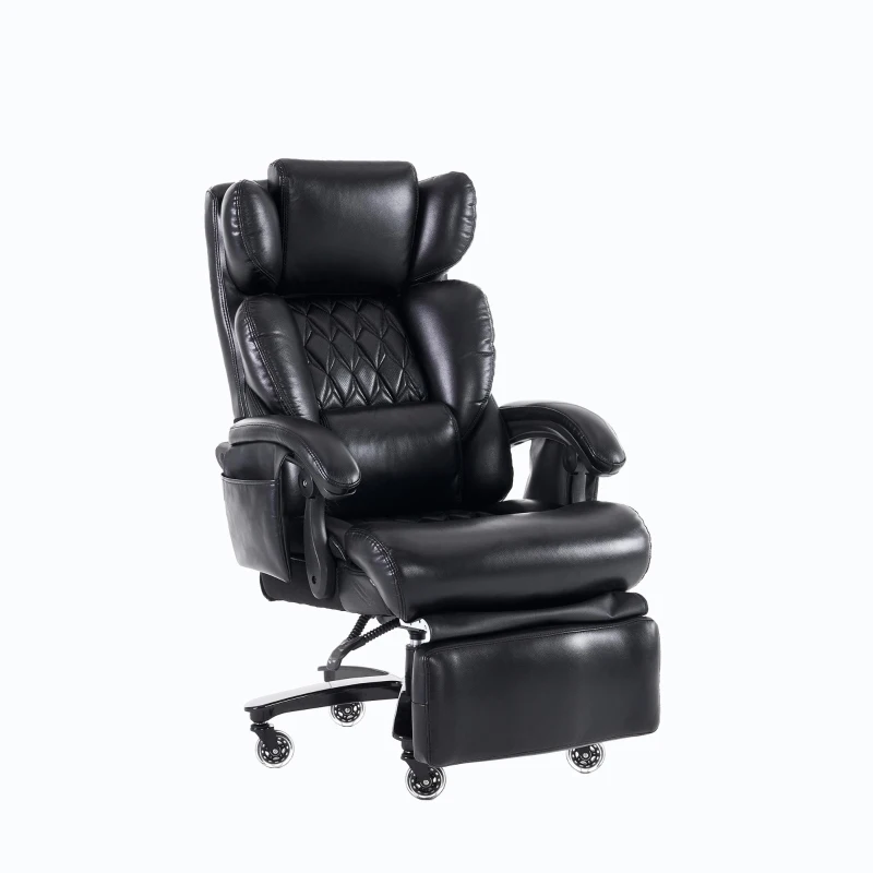 Fauteuil de direction avec fonction massage et chauffage, chaise de bureau ergonomique en simili cuir, repose-pieds extensible, 88 x 70 x 112,5 cm, Noir