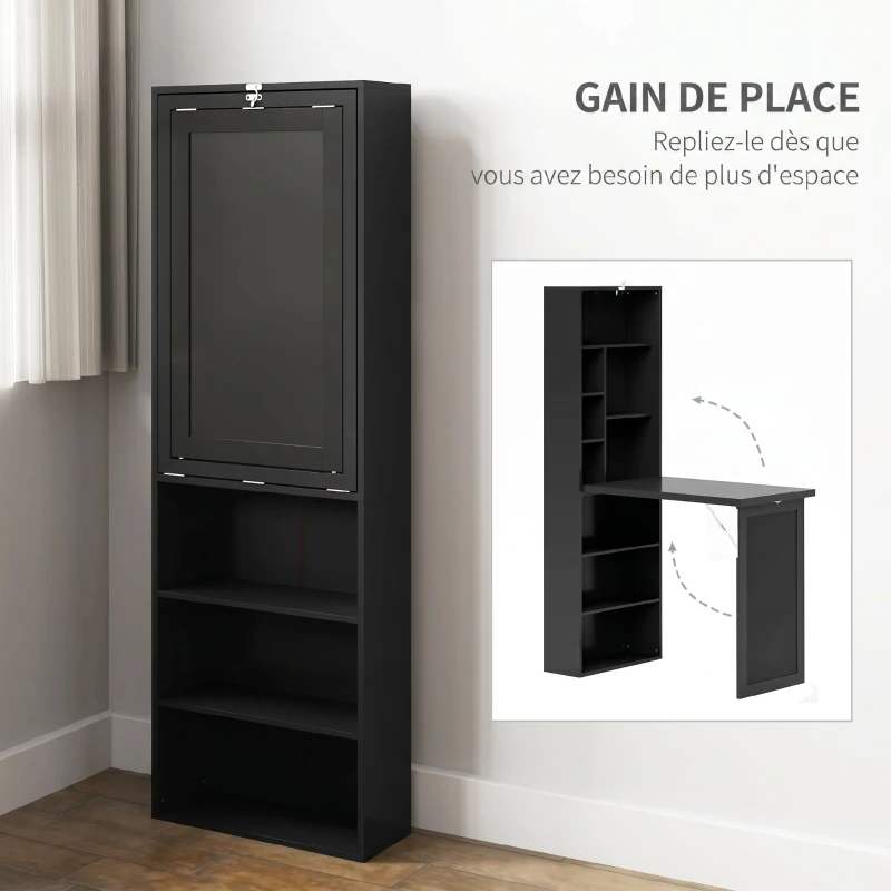 HOMCOM Bureau d'ordinateur pliable avec bibliothèque, poste de travail, tableau noir et étagère réglable, 98x51x153cm, noir