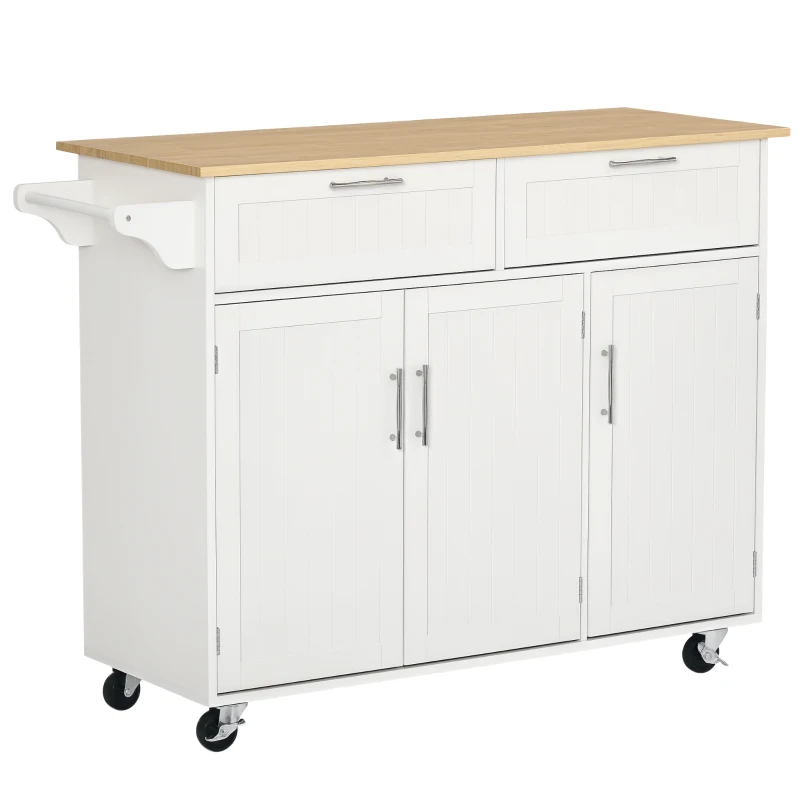 HOMCOM Isla de Cocina Mueble Auxiliar de Cocina con 2 Cajones 6 Puertas y Barra Lateral 121x46x91 cm Roble y Blanco