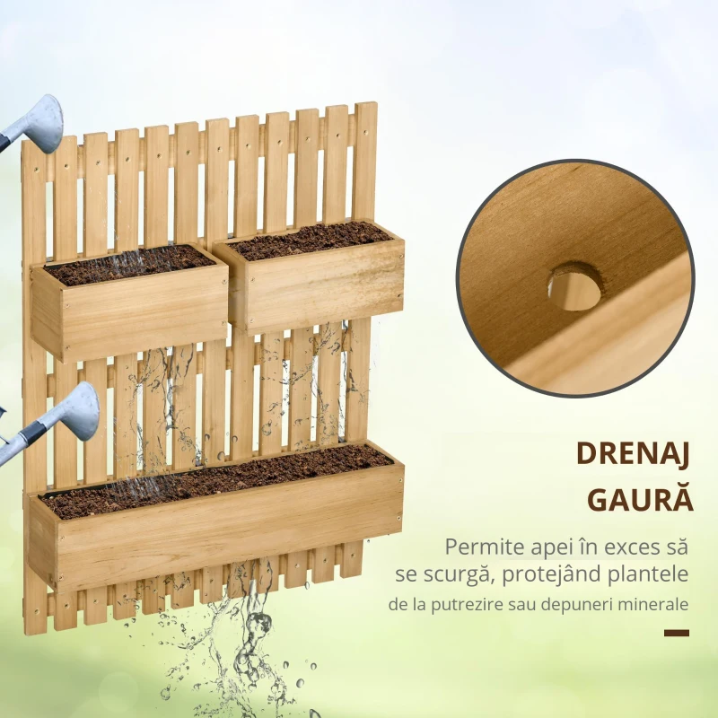Jardiniera Lemn Exterior – Verticala cu 3 Ghivece Detasabile