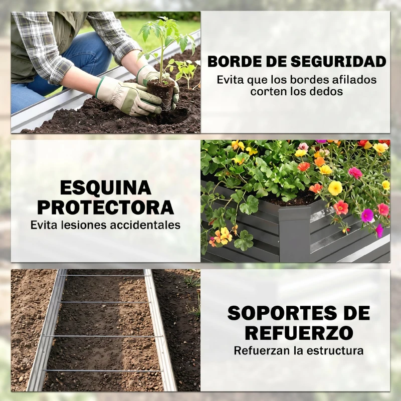 Outsunny Jardinera Exterior Grande Rectangular de Acero Galvanizado Huerto Urbano con Base Abierta 240x60x30 cm Gris Oscuro