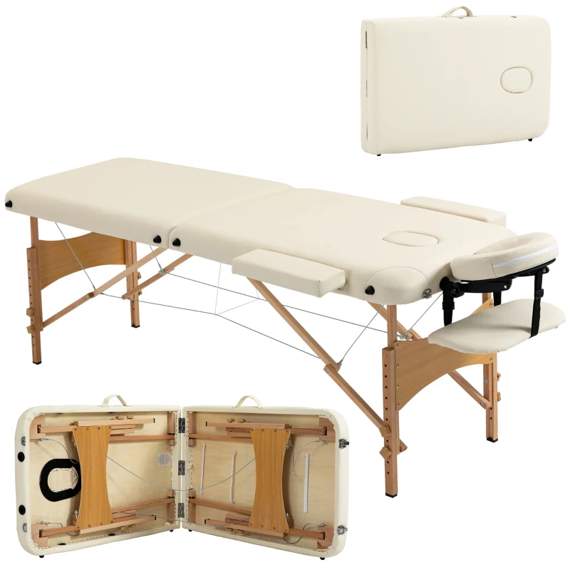HOMCOM Camilla Plegable con Altura Ajustable 67-92 cm para Uso Profesional de Belleza Acupuntura y Fisioterapia 210x81 cm Crema