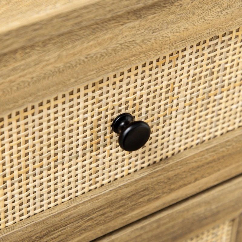HOMCOM Cómoda con 4 Cajones Cajonera de Madera con Frontales de Ratán Estilo Cannage para Dormitorio 80x35x95 cm Natural