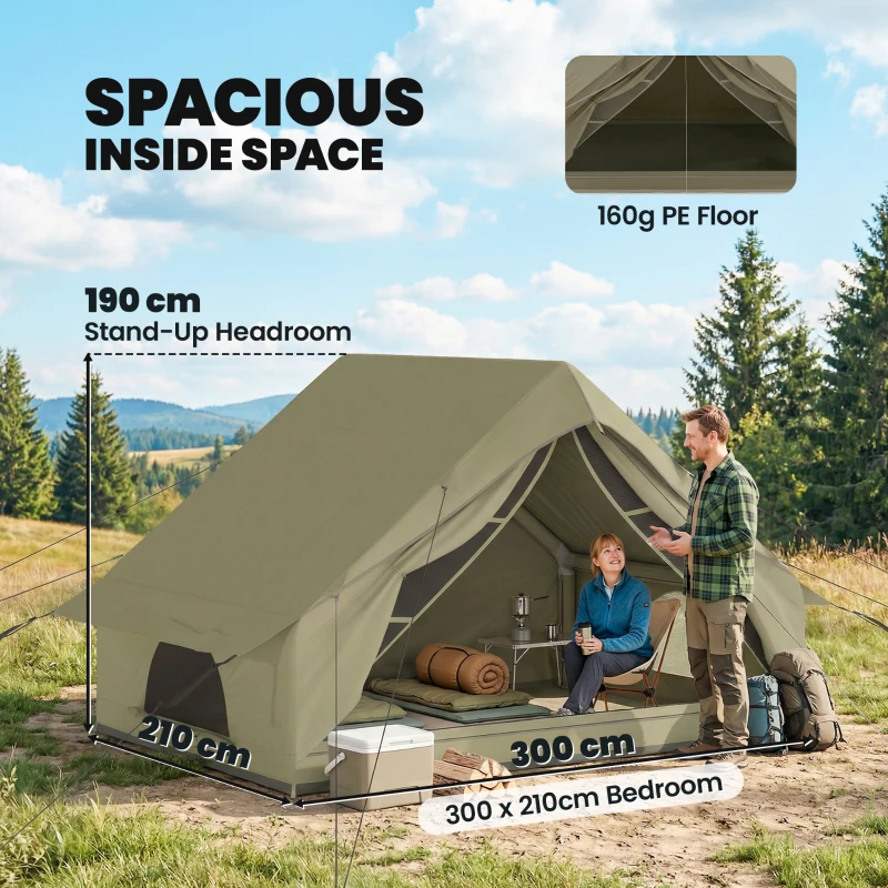 Outsunny Inflatable Tent Waterproof for Camping Blow Up Tent with Pump Carry Bag for 2-4 Person
