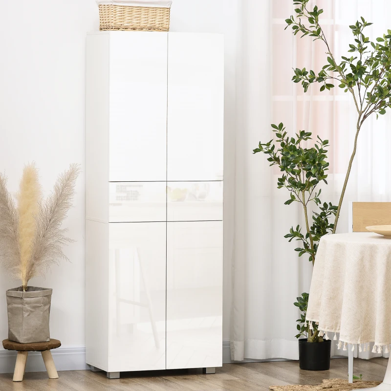 HOMCOM Aparador Alacena de Cocina Mueble Auxiliar con 4 Puertas 2 Cajones y Estantes Ajustables 60x35x170 cm Blanco