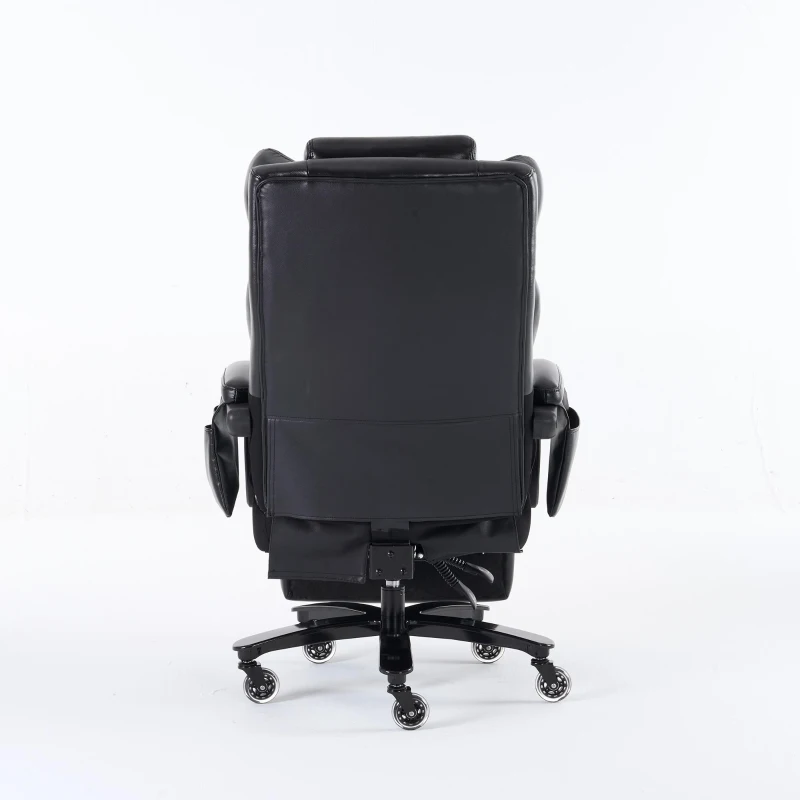 Sillón ejecutivo con función de masaje y calefacción, silla de oficina ergonómica con piel sintética, reposapiés extensible, 88 x 70 x 112,5 cm, Negro