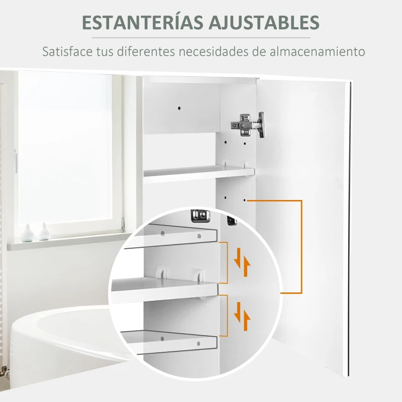 HOMCOM Armario de Baño con Espejo Armario de 2 Puertas con 3 Estantes Interiores Estilo Moderno para Dormitorio Salón 80x15x60 cm Lila Claro