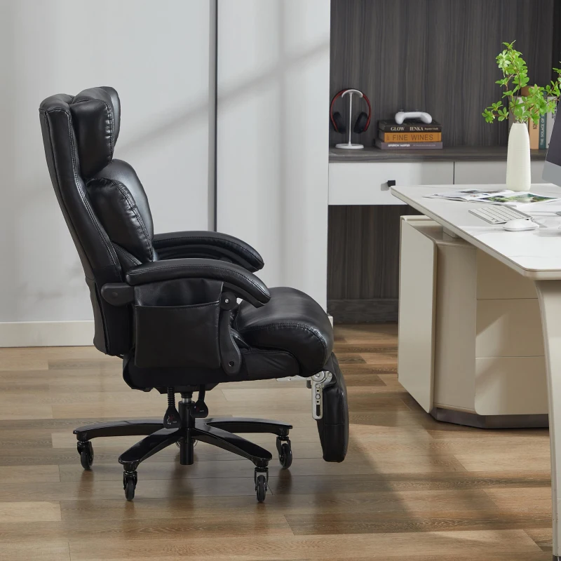 Fauteuil de direction avec fonction massage et chauffage, chaise de bureau ergonomique en simili cuir, repose-pieds extensible, 88 x 70 x 112,5 cm, Noir