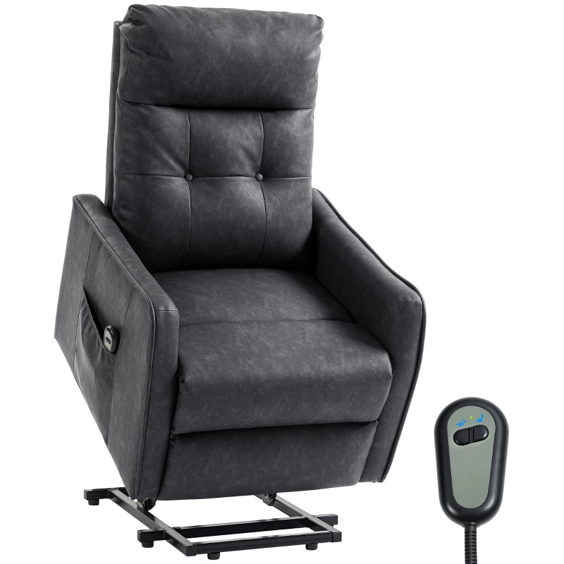 HOMCOM Poltrona Relax Reclinável Elétrica Elevatória em Couro PU com Controlo Remoto, Assento com Molas, Apoio para os Pés, Cinzento