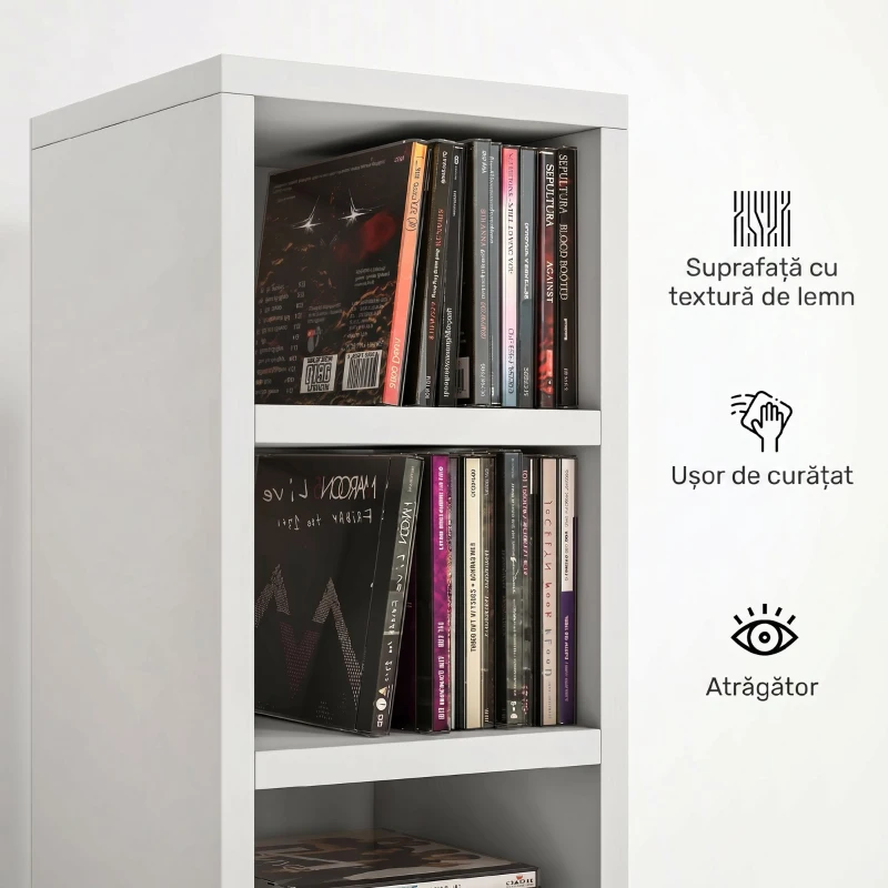 HOMCOM Raft Bibliotecă pentru CD-uri cu 12 rafturi, din MDF și panou aglomerat, 21x20x175 cm, Alb