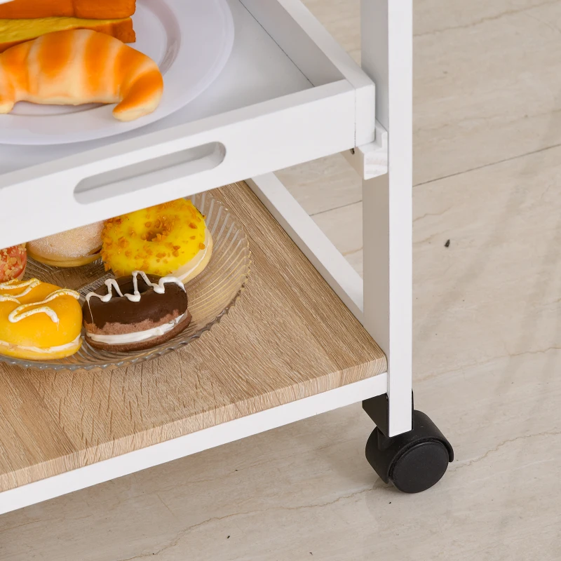 HOMCOM Carrito de Cocina Carro de Servicio Multifuncional de 4 Niveles con Ruedas Cajón Estantes y Botellero 37x37x76 cm Blanco