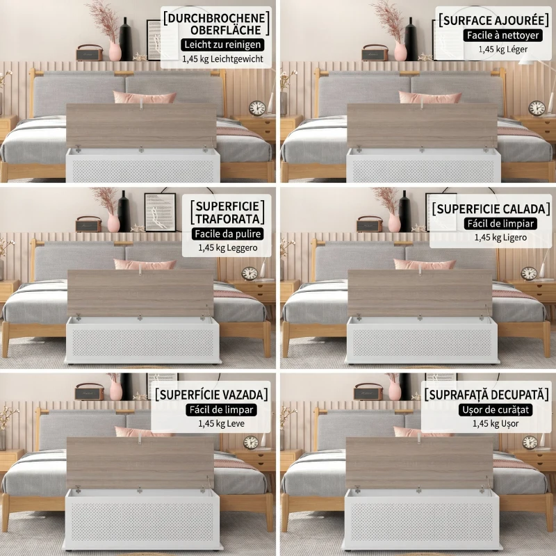 HOMCOM Bancă multifuncțională din lemn pentru dormitor și hol, alb, 100x40x40 cm
