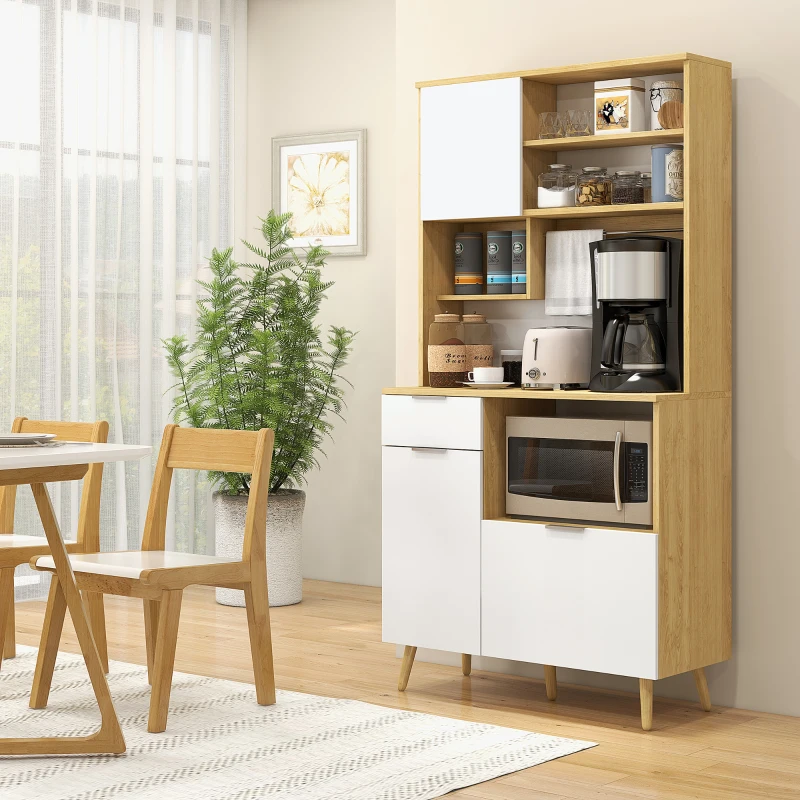 HOMCOM Alacena de Cocina Mueble Auxiliar de Cocina con 3 Puertas Cajón Estante Ajustable y Toallero 93x40x180 cm Natural