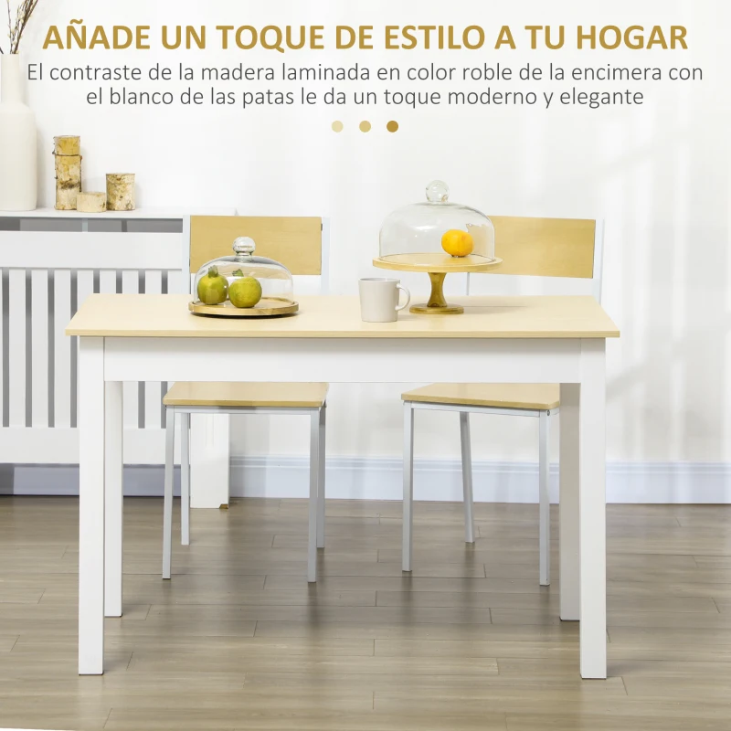 HOMCOM Mesa para 4-6 Personas para Comedor Cocina Salón de Melamina de Madera de Estilo Moderno 119x70x75 cm Roble y Blanco