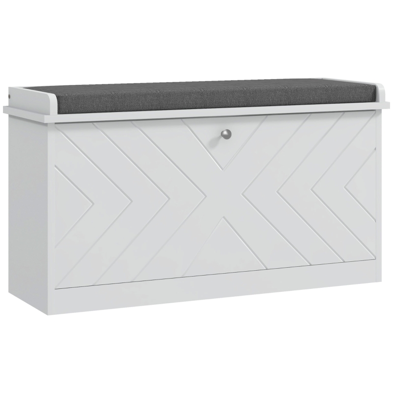 HOMCOM Mueble Zapatero con Banco con Estantes Ajustables y Cojín Acolchado para 8 Pares de Zapatos 80x26x48 cm Blanco