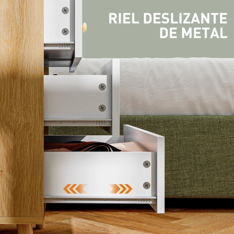 HOMCOM Cómoda de 4 Cajones con Acabado Elegante y Gran Capacidad de Almacenaje 60x35x65 cm Roble y Blanco