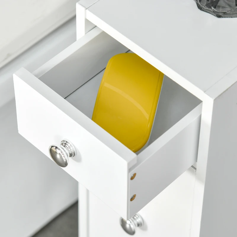 HOMCOM Mueble Auxiliar de Baño Estrecho con 2 Cajones y Compartimiento Superior con Tapa para Lavabo 17x48x58 cm Blanco