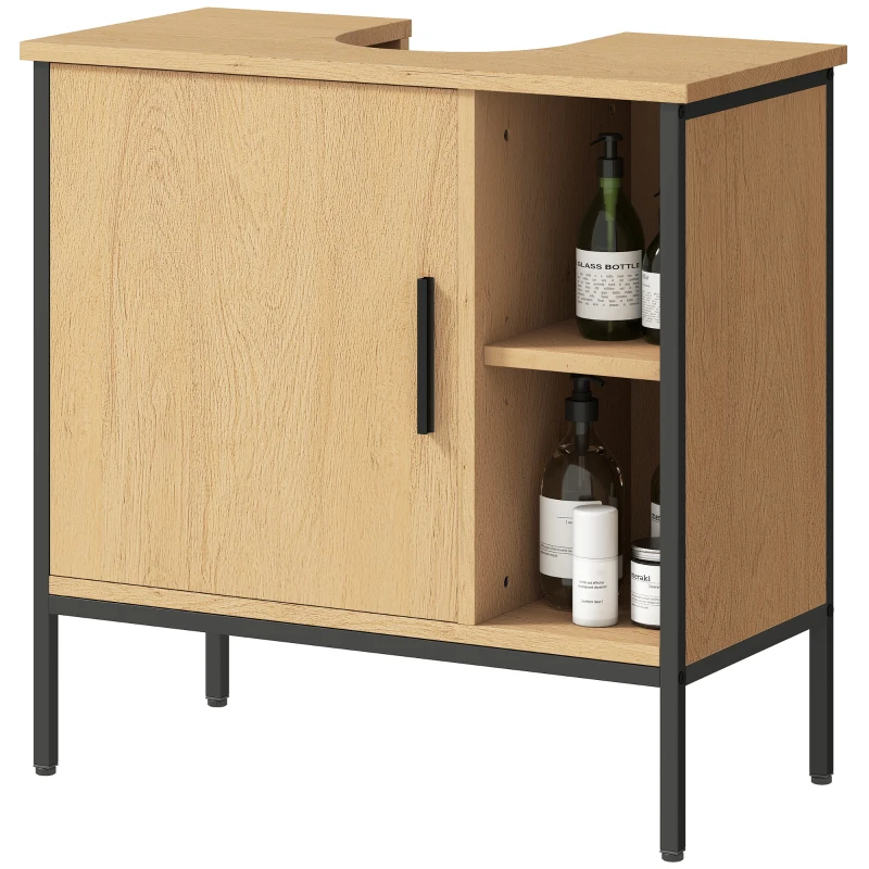 HOMCOM Mueble bajo Lavabo con Puerta y Estante Ajustable para Lavabo con Pedestal 60x30x59,5 cm Roble