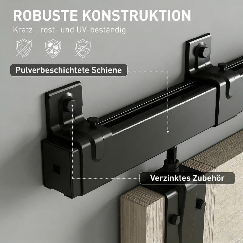 HOMCOM Schwerlast Schiebetür-Hardware-Set 183 cm Schwarz für Einzeltüren