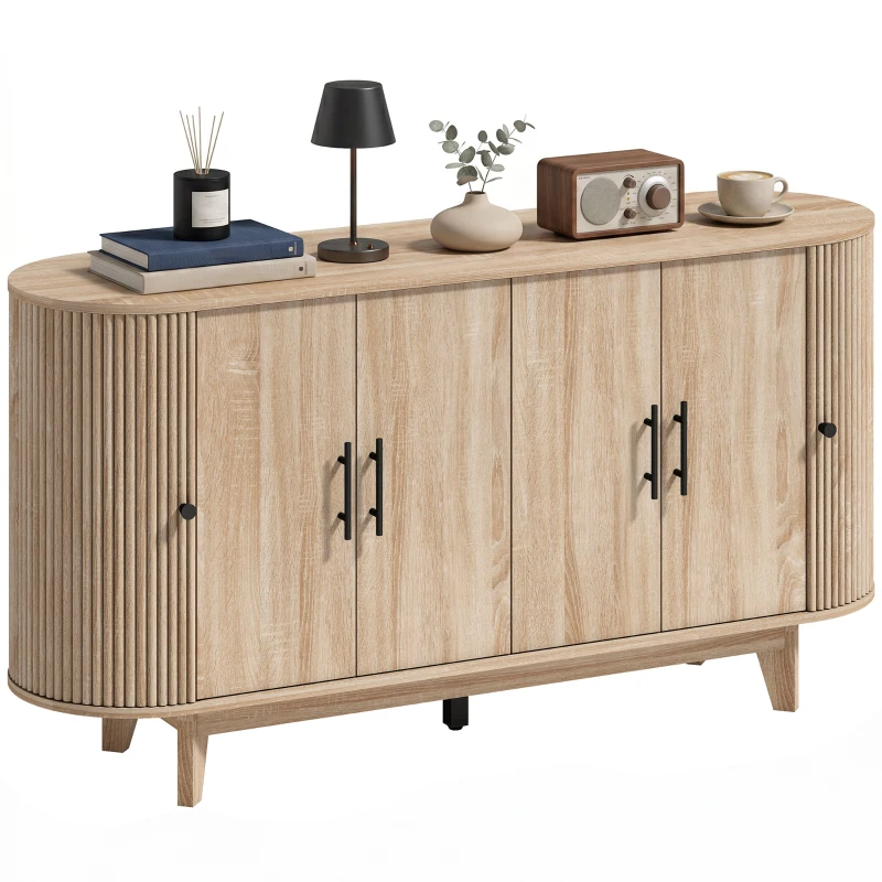 HOMCOM Buffet salon, meuble de rangement ovale avec 4 portes et 2 étagères réglables, 147x40x76cm, chêne
