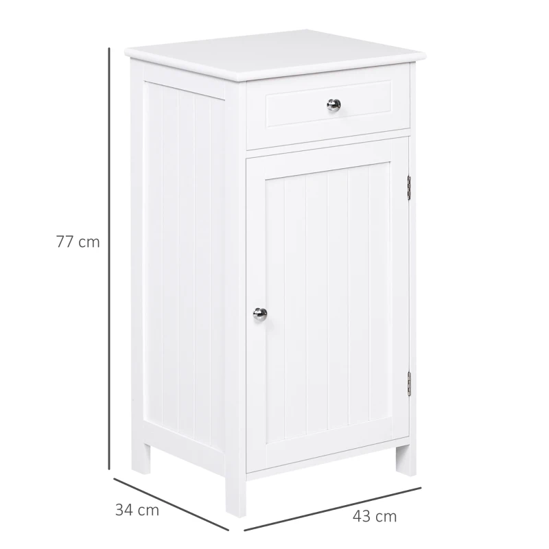 kleankin Armario de Baño con 1 Cajón 1 Puerta y Estante Ajustable Interior Mueble Auxiliar de Almacenaje 43x34x77 cm Blanco