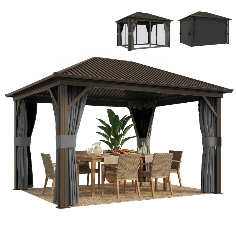 Outsunny 3.6 x 3 m Aluminium Hardtop Gazebo, with Accessories - Dark Grey