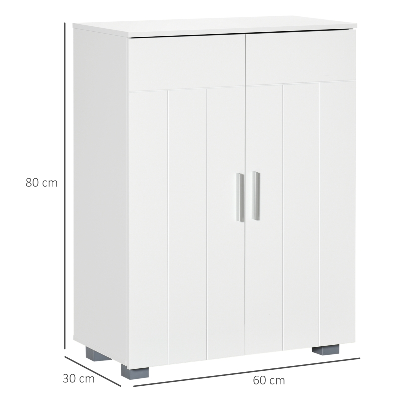 kleankin Armario de Baño con 2 Puertas y 2 Estantes Ajustables de 7 Niveles Mueble Auxiliar de Almacenaje para Salón Cocina Antivuelco 60x30x80 cm Blanco