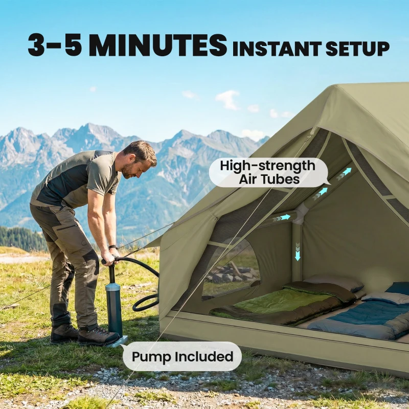 Outsunny Inflatable Tent Waterproof for Camping Blow Up Tent with Pump Carry Bag for 2-4 Person