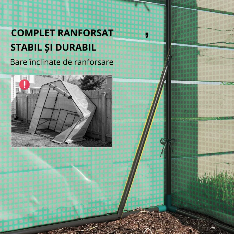 Outsunny Seră de Grădină, Ușă Rulantă, Rafturi 2 Etaje, Structură Oțel, Acoperire PE, 143x73x195 cm, Verde