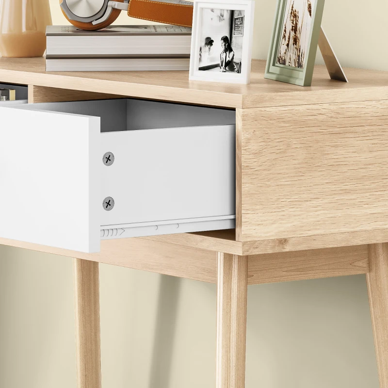 HOMCOM Mesa Consola con 2 Cajones Diseño Moderno en Roble y Blanco para Entrada Salón o Pasillo 86x35x75 cm