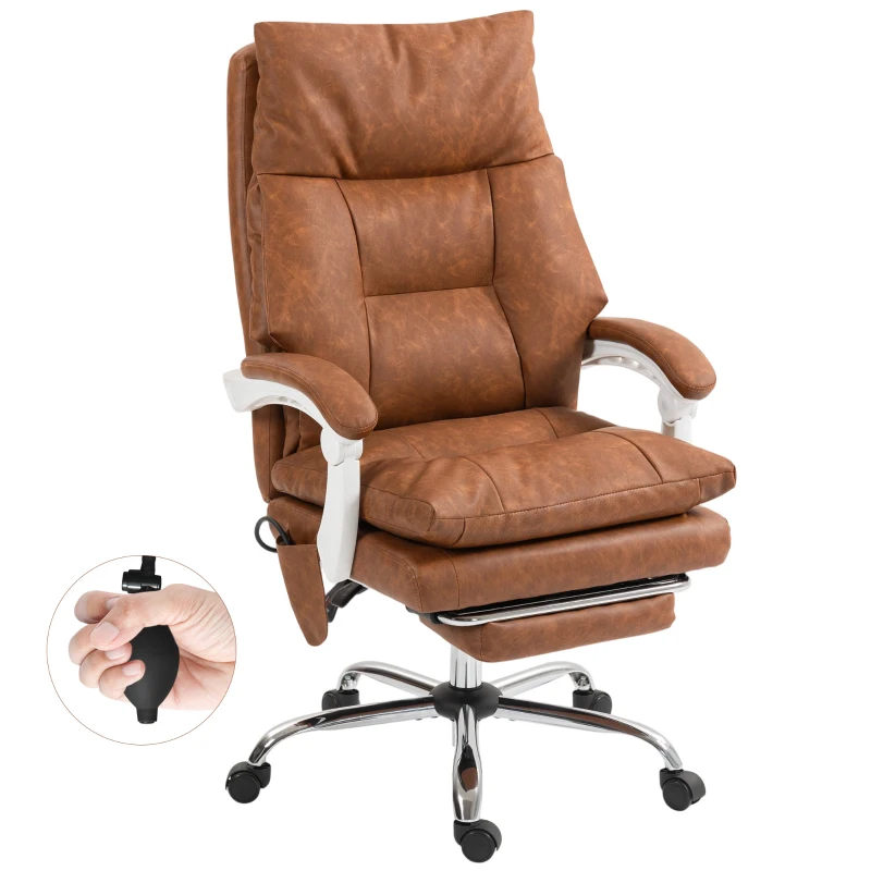 HOMCOM Chaise bureau ergonomique fauteuil de bureau en PU soutien lombaire gonflable dossier inclinable hauteur réglable marron
