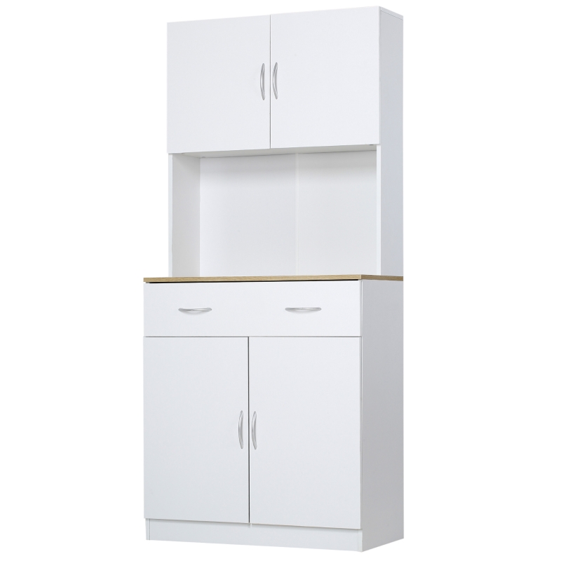 HOMCOM Armario Alacena de Cocina con Cajón 4 Puertas y Estantes Interiores Ajustables Mueble de Almacenaje 80x40x180 cm Blanco