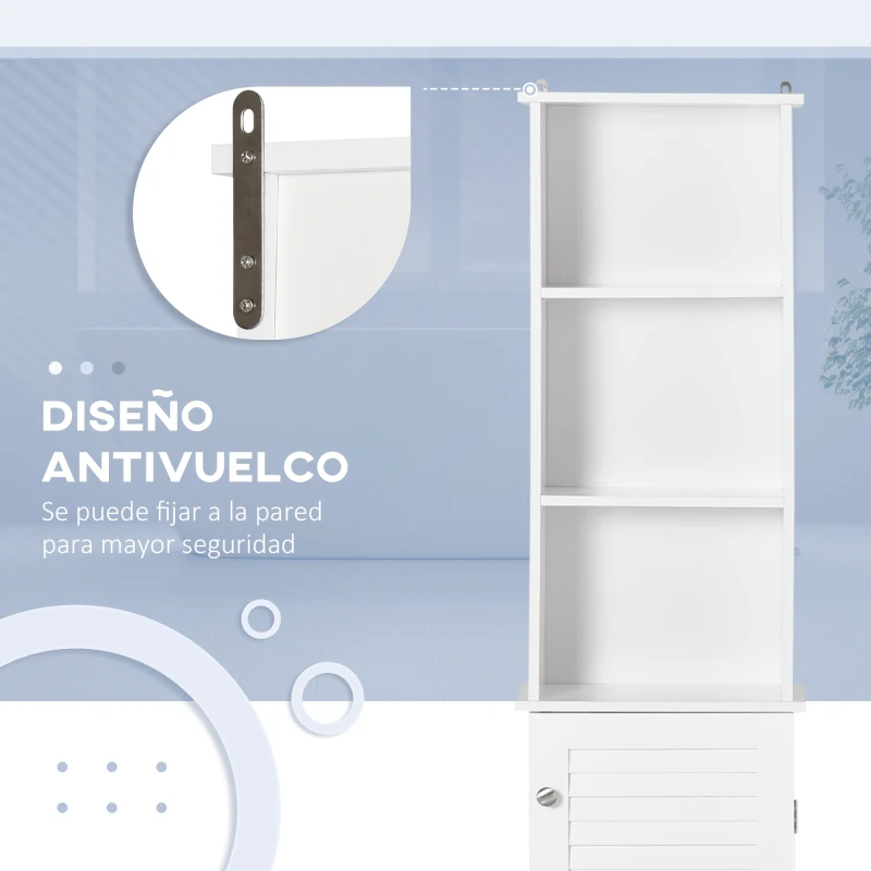 HOMCOM Armario Alto de Baño con Estantes Abiertos y Balda Interior Mueble Auxiliar de Almacenaje 34x20x165 cm Blanco