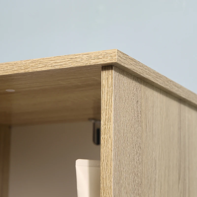 kleankin Armario Alto de Baño Mueble Columna de Baño con 1 Puerta Cajón y 3 Estantes Balda Ajustable para Cocina Salón 32,6x30x171,2 cm Madera Natural y Blanco