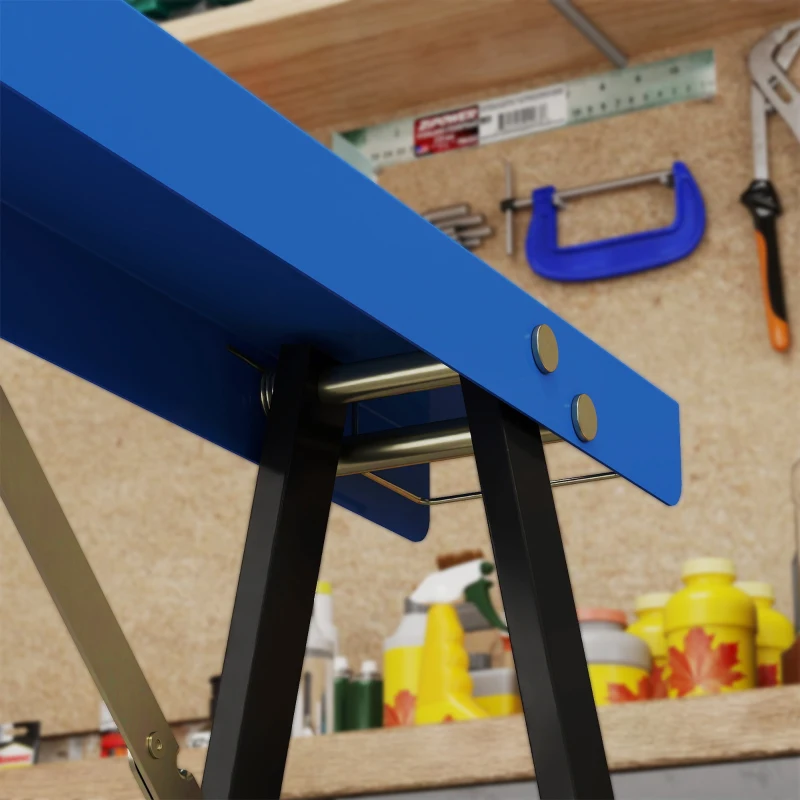 HOMCOM Set van 2 robuuste, inklapbare metalen zaagbokken voor houtbewerking en doe-het-zelf projecten, blauw en zwart