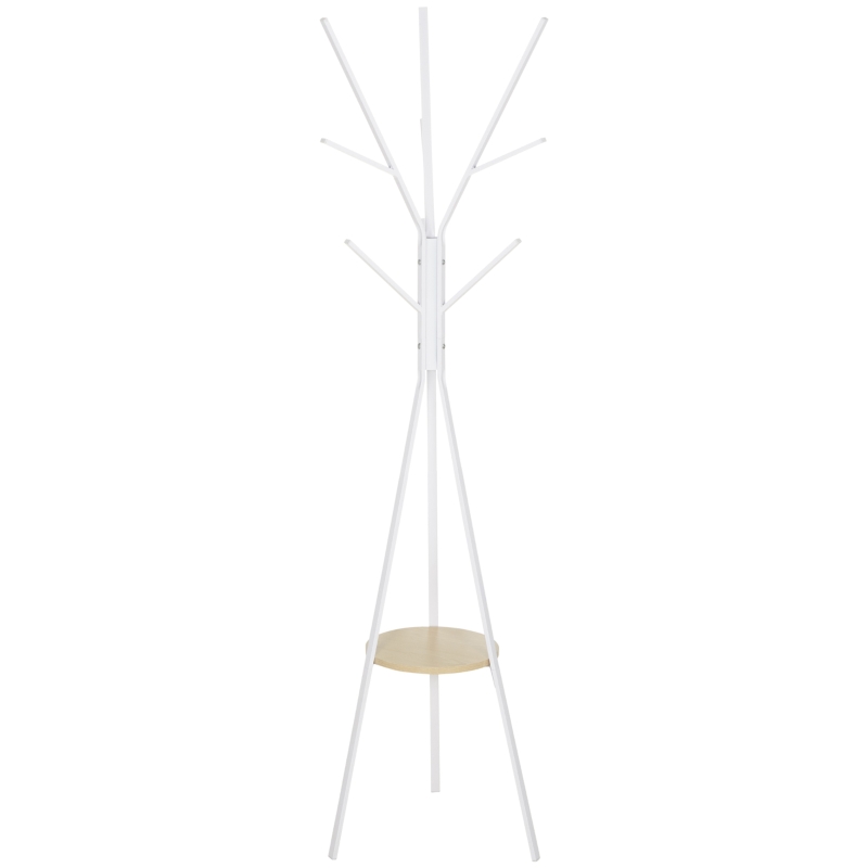 HOMCOM Perchero de Pie Forma de Árbol Perchero para Ropa de Metal con 9 Ganchos y Estante Perchero Vintage 45x45x180 cm Blanco