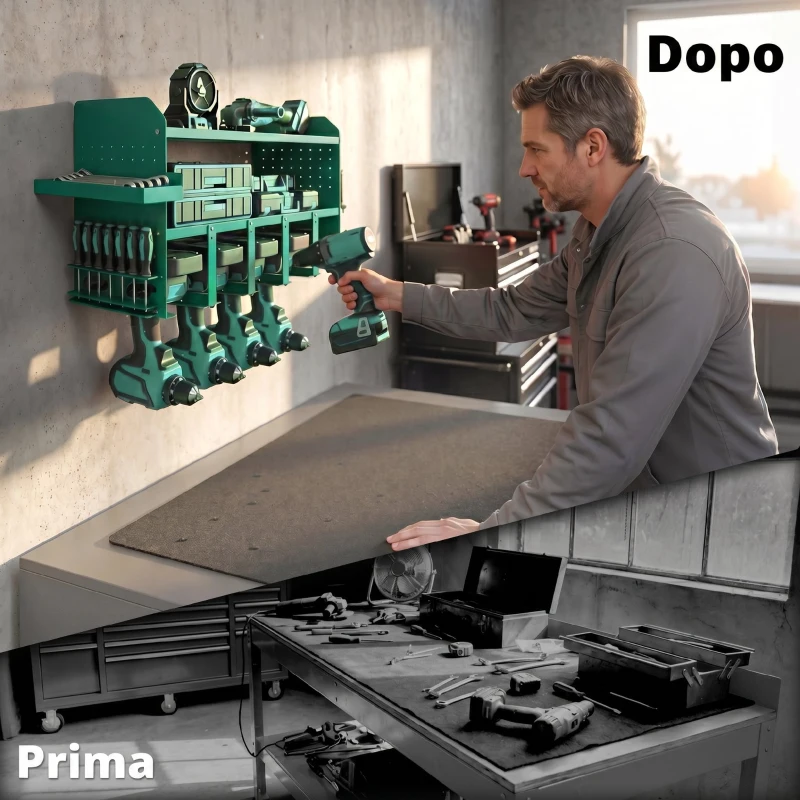 Outsunny Porta Attrezzi con Supporto per 5 Trapani Elettrici e Vassoio Laterale, Verde
