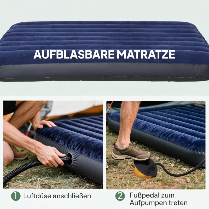 Outsunny Campingzelt-Set für 2 Personen mit Feldbett und Luftmatratze Grün