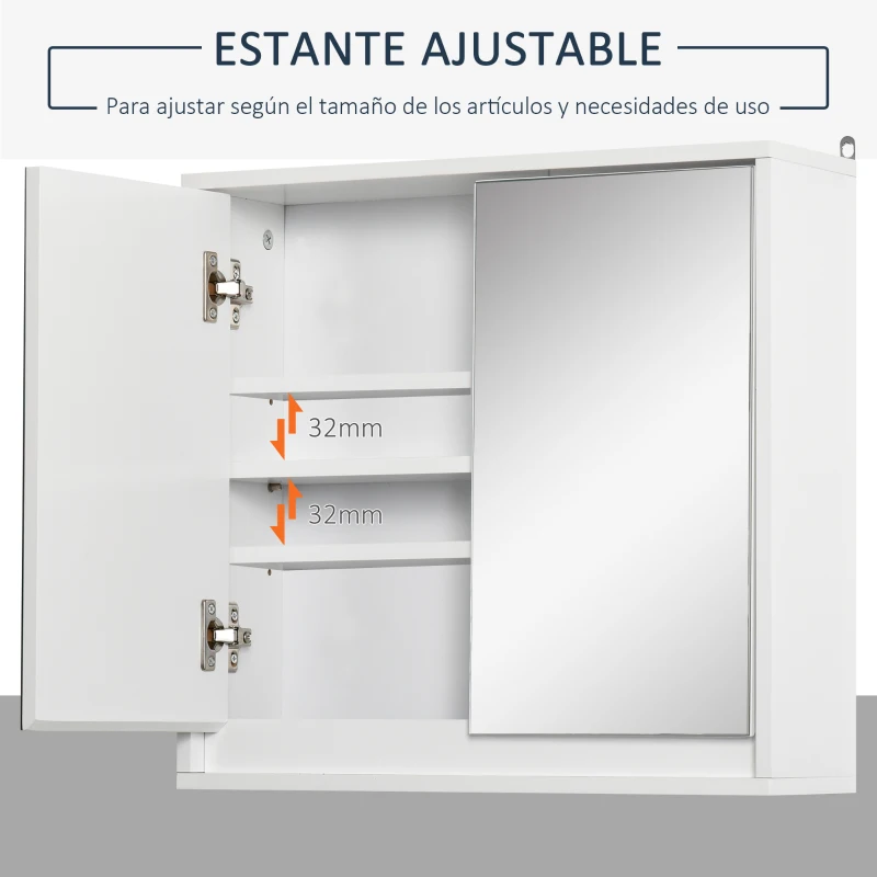 HOMCOM Armario de Baño con Espejo con 2 Puertas y Balda Ajustable Mueble Colgante de Estilo Moderno 48x14,5x45 cm Blanco
