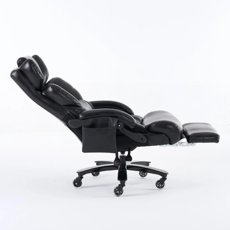 Sillón ejecutivo con función de masaje y calefacción, silla de oficina ergonómica con piel sintética, reposapiés extensible, 88 x 70 x 112,5 cm, Negro