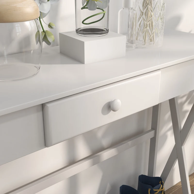 HOMCOM Mesa de Consola de Madera Mesa de Entrada con 1 Cajón y 1 Estante de Almacenaje para Pasillo Salón 100x30x81cm Blanco