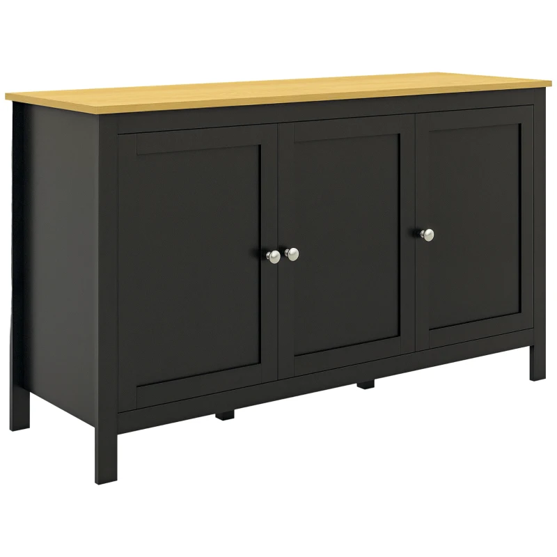 HOMCOM Aparador de 3 Puertas Aparador de Salón con Estantes Ajustables para Cocina Entrada Comedor Negro 120x40x70 cm
