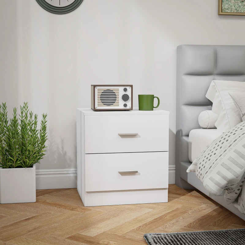 HOMCOM Mesilla de Noche con 2 Cajones Mesita Auxiliar para Salón Dormitorio Carga 30 kg 45x39,5x49 cm Blanco