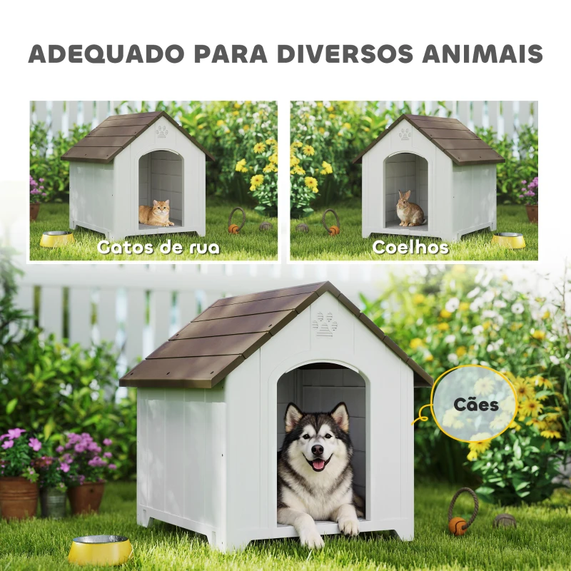 PawHut Casota para Cães Exterior Extragrande em Plástico com 2 Janelas, Base Elevada, Estacas Castanho Escuro