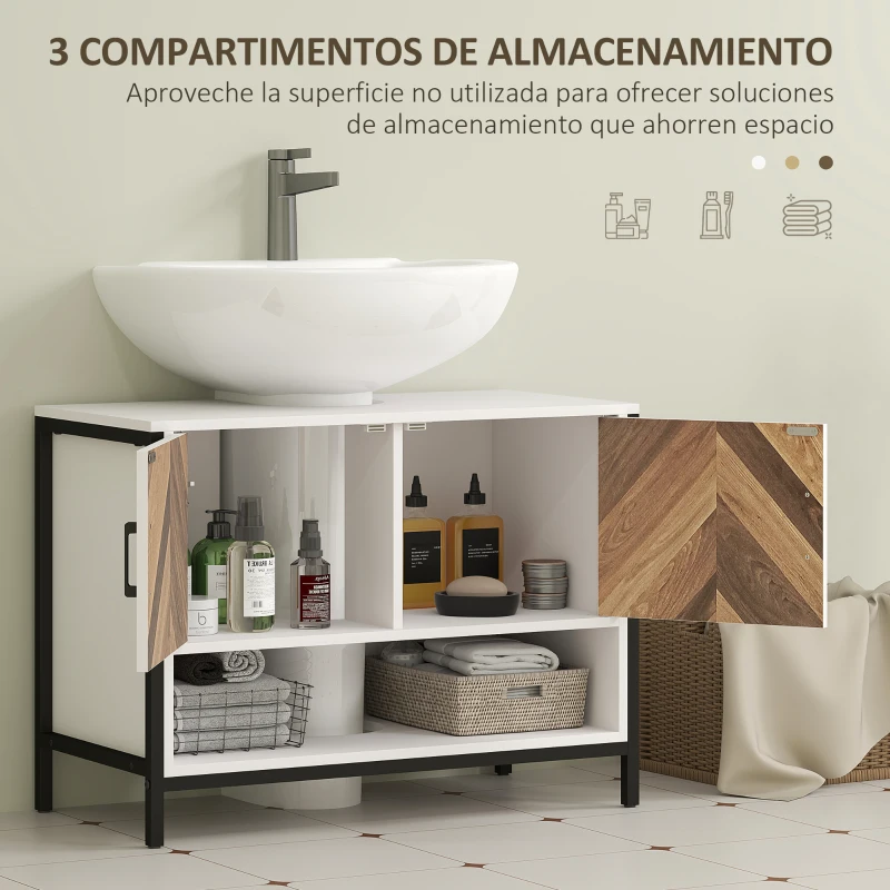 HOMCOM Mueble bajo Lavabo con 2 Puertas y Compartimento Abierto para Lavabo con o sin Pedestal 80x40x60 cm Crema y Nogal