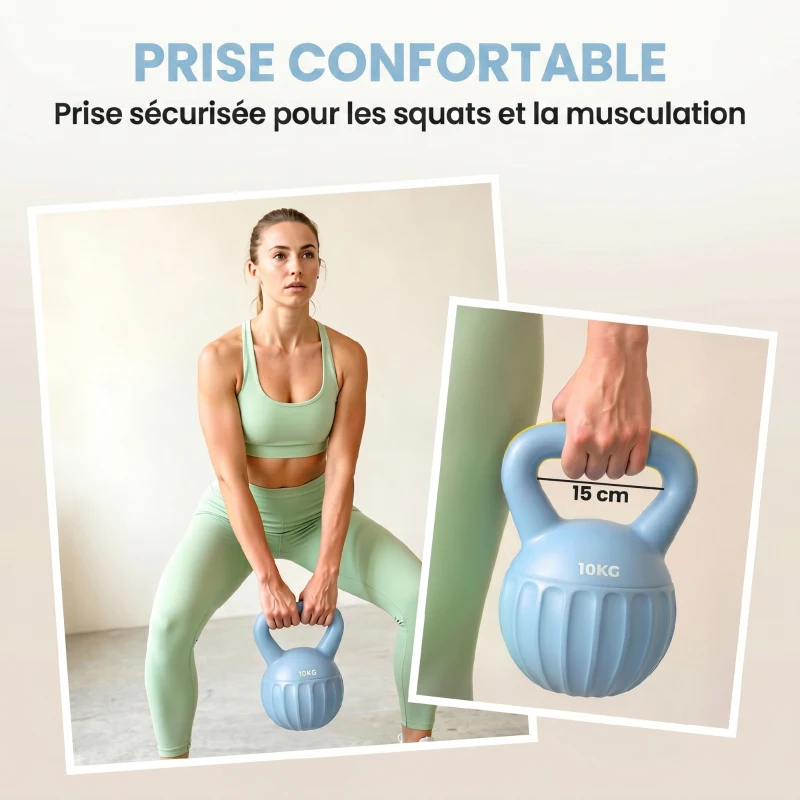 SPORTNOW Kettlebell 10 kg, haltère avec poignée Antidérapante, haltère à boule, musculation, entraînement, pour gym, bleu