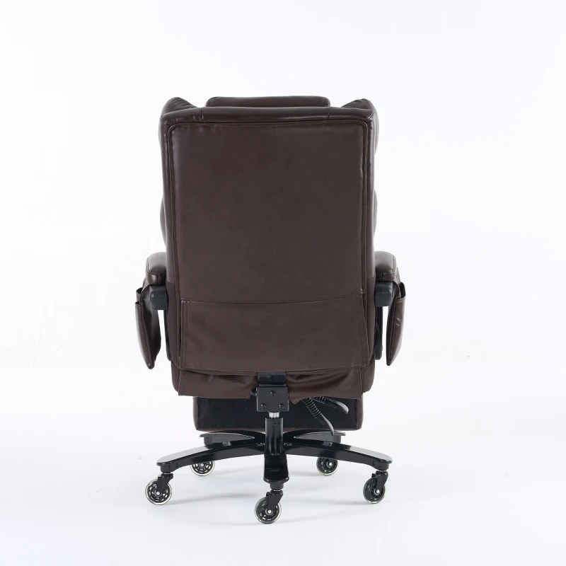 Scaun director cu funcție de masaj și încălzire, scaun de birou ergonomic cu piele artificială, suport pentru picioare extensibil, 88 x 70 x 112,5 cm, Maro